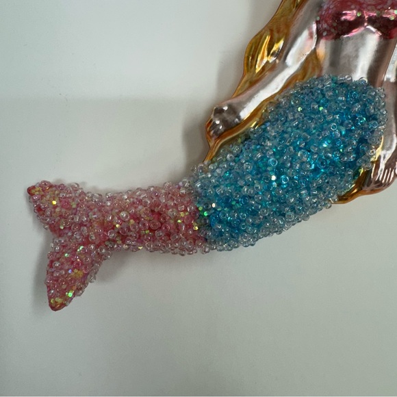 Vintage Mermaid Christmas Ornament Blown Glass Glitter Beads Accents - Picture 4 of 8